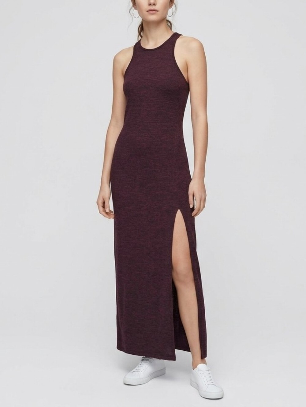 Wilfred Free Aritzia High Neck Racerback Maxi Dress Slit Maroon Burgundy XXS